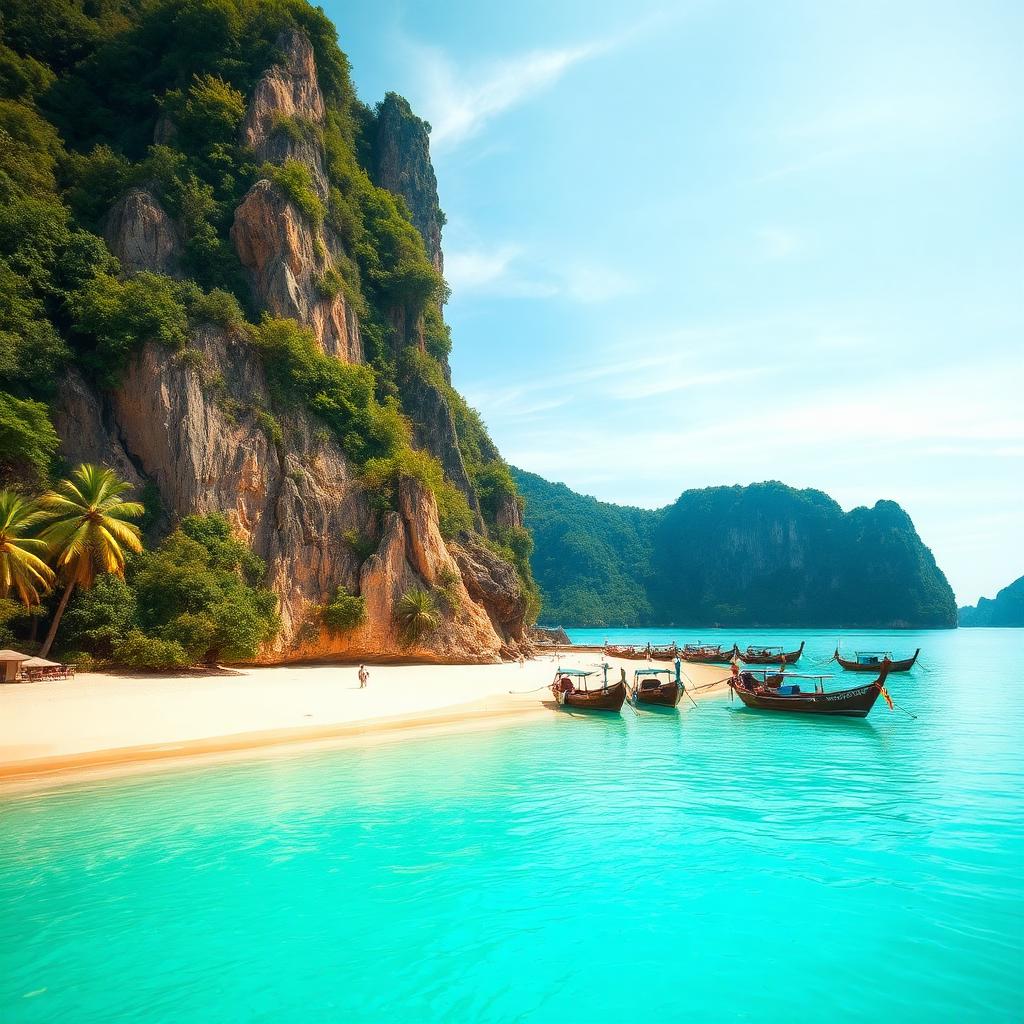 Plage de Thaïlande avec longtail boats et eaux turquoises en janvier