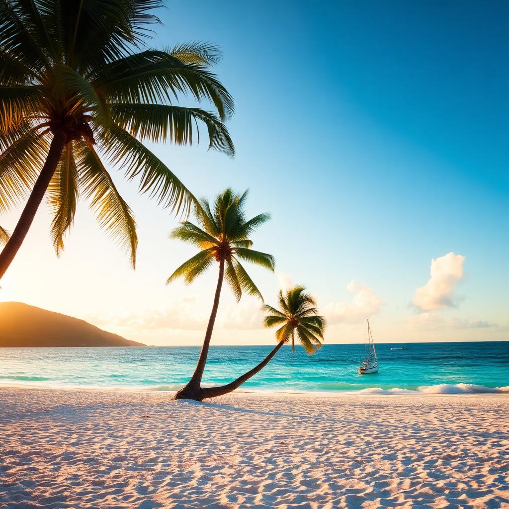 Plage de Martinique avec cocotiers et eaux turquoises en janvier