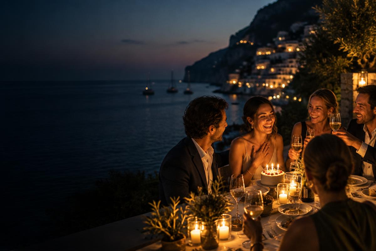 Couple partageant un dîner face à la mer