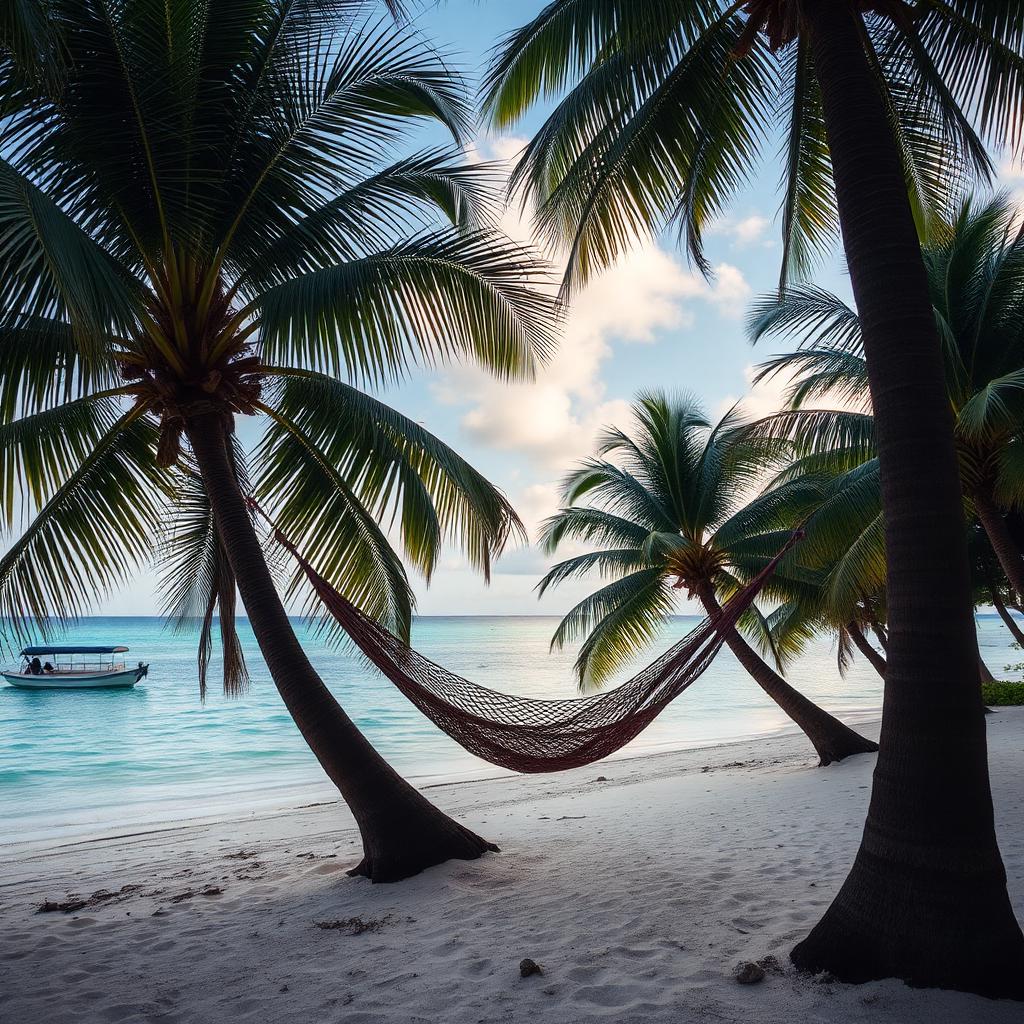 Plage tropicale bordée de palmiers en janvier