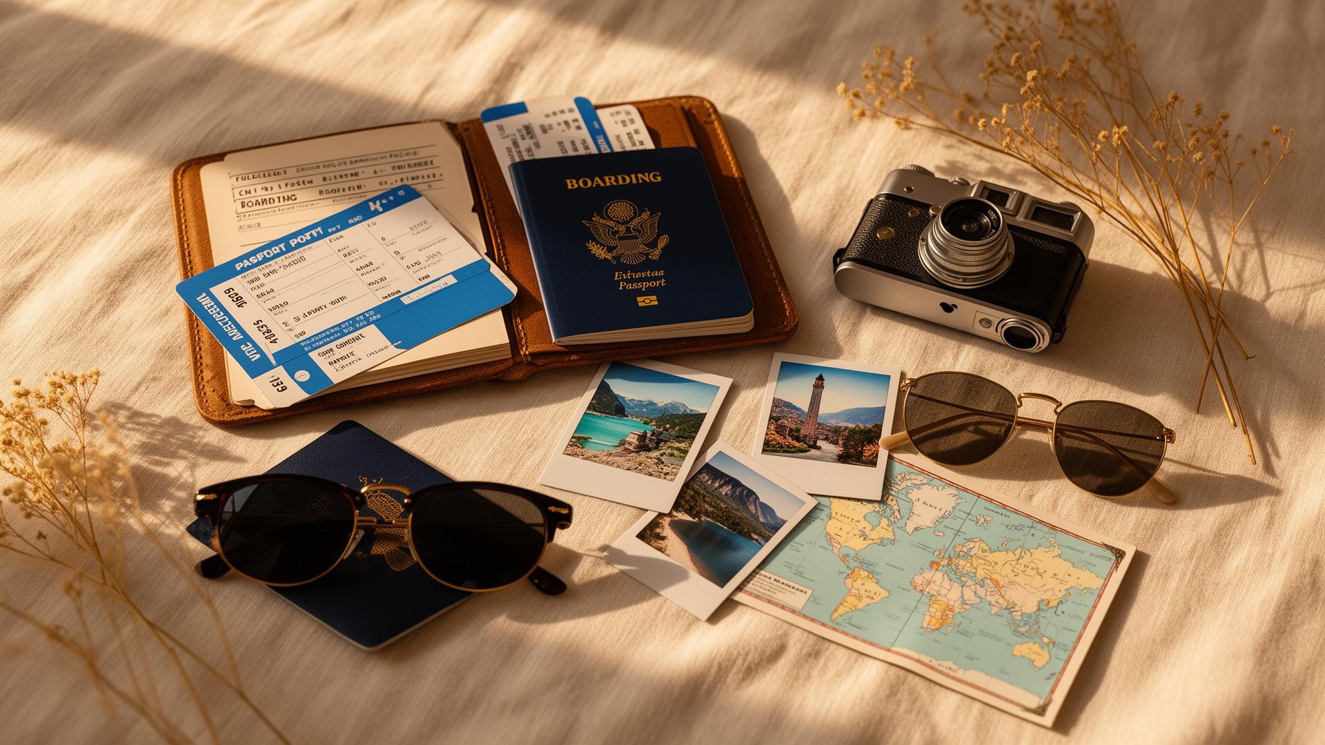 Valise ouverte avec accessoires et carnet de voyage